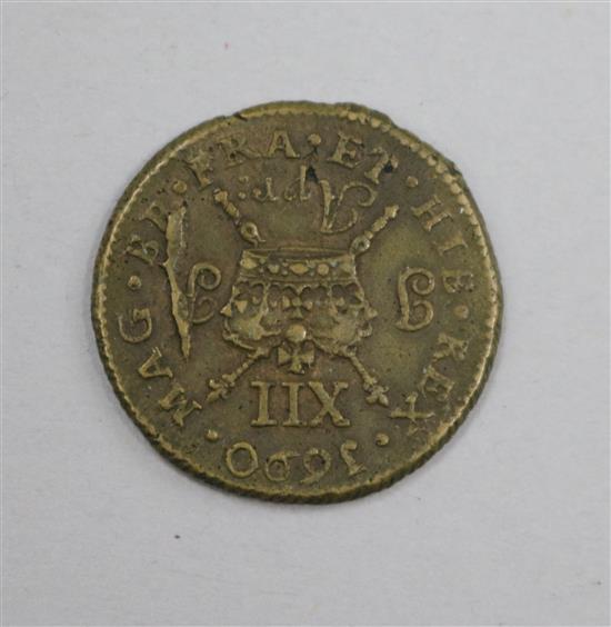 A James II Irish gun money shilling, Apr. 1690, GVF